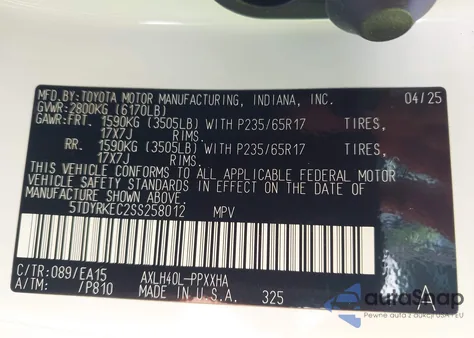 2025 Toyota Sienna Xle from USA, damaged, VIN 5TDYRKEC2SS258012